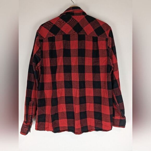Alpine Design Mens Red & Black Classic Flannel Button Down Collared Shirt Large - Picture 3 of 4
